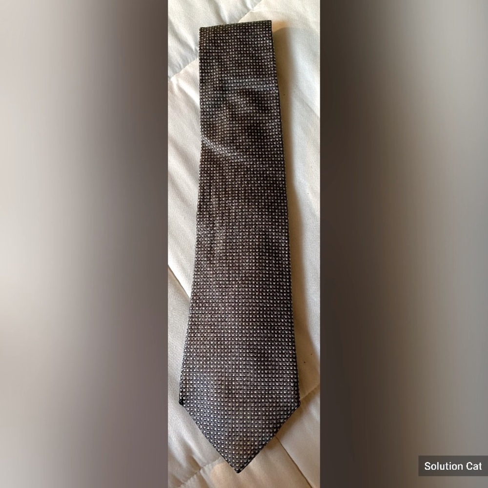 Geoffrey Beene Mens Gray Silk Small Checkered Tie